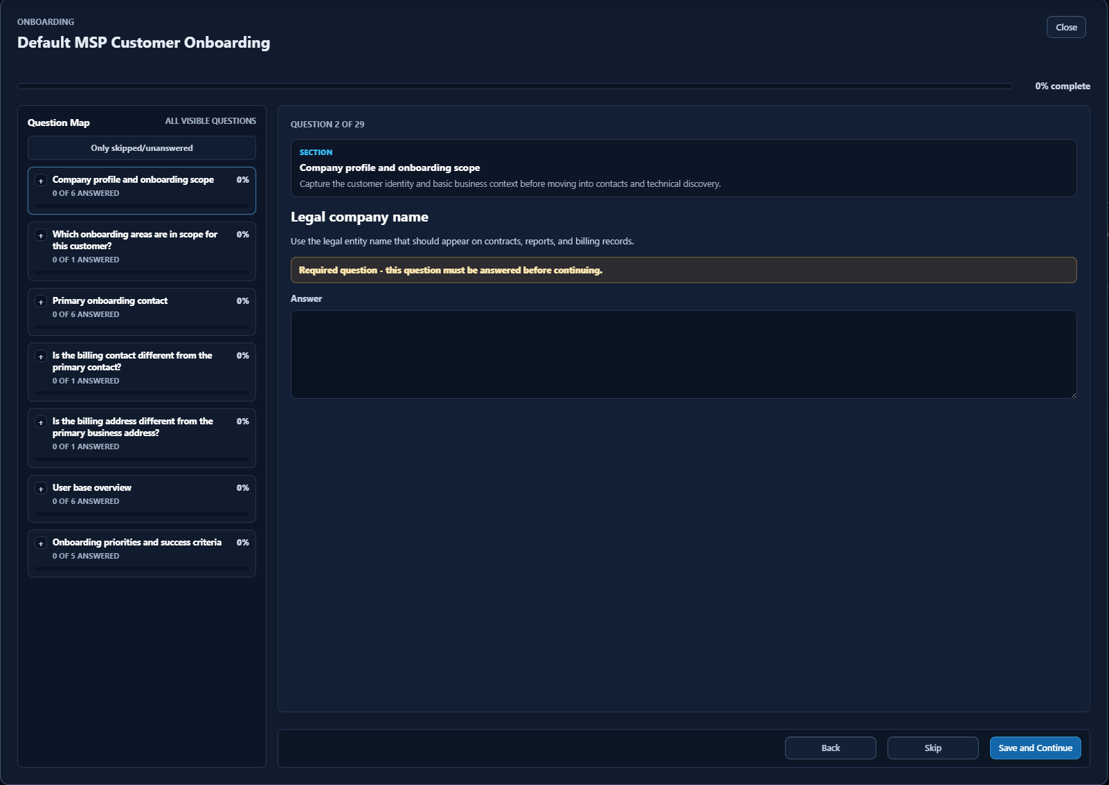 TraceDown questionnaire screenshot